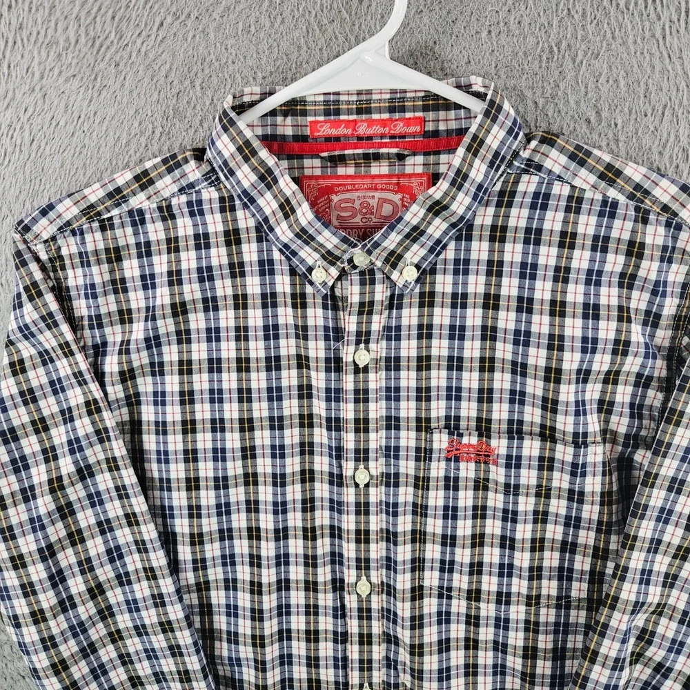 Superdry London Button Down Shirt Mens XL Plaid Long Sleeve Cotton‎